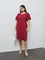 Gia Red Solid Cotton Straight Dress