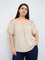 Gia Beige Smock-Detailed Top