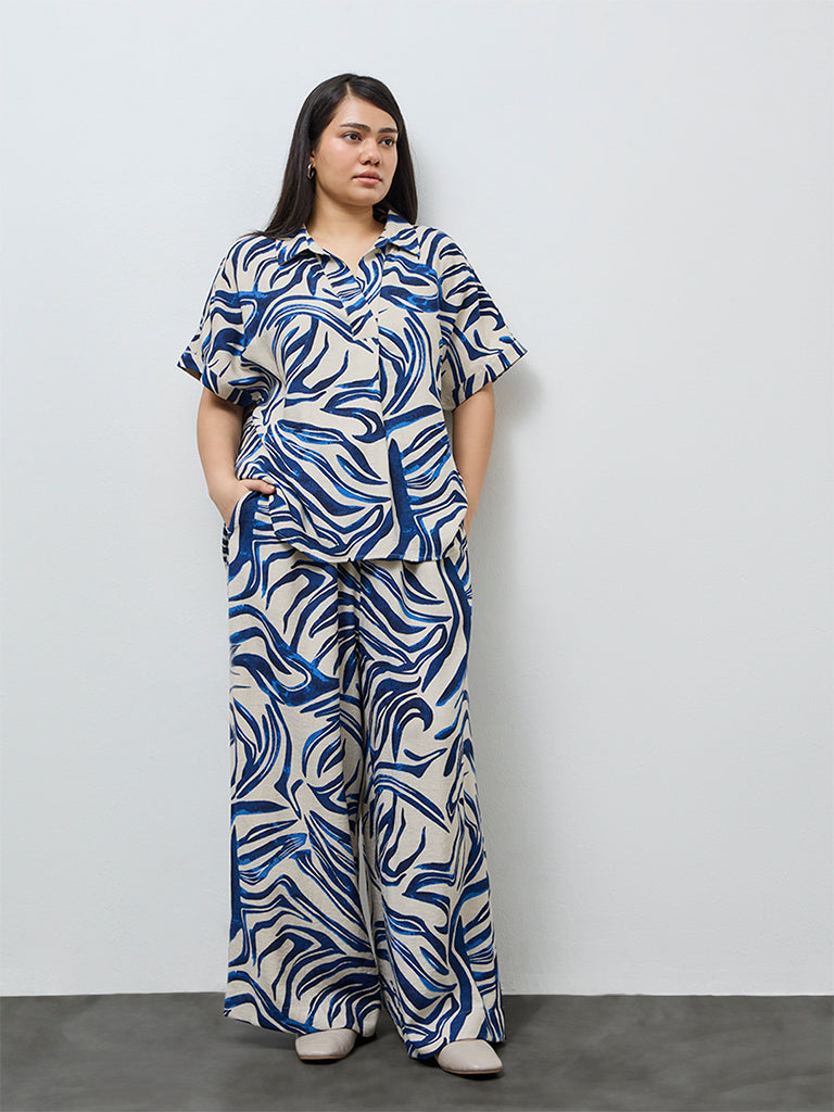 Gia Navy Abstract Pattern High-Rise Trousers