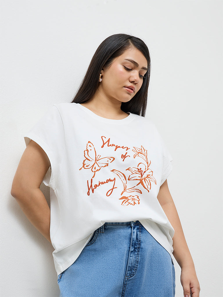 Gia White Printed Cotton T-Shirt