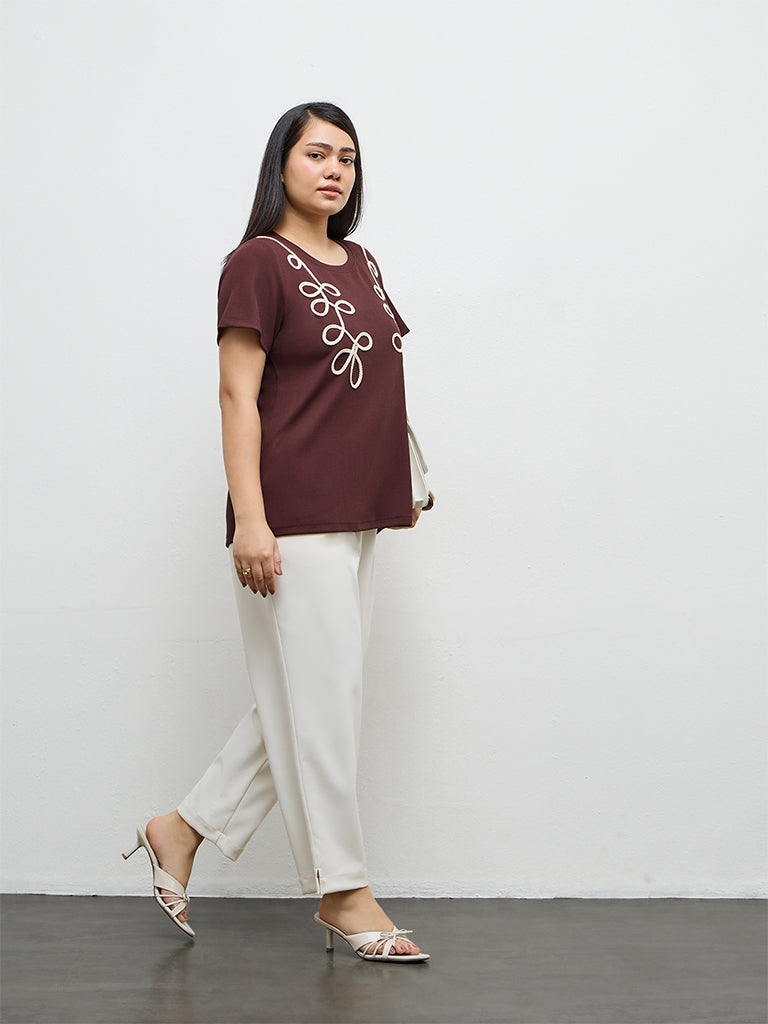 Gia Brown Embroidered T-Shirt
