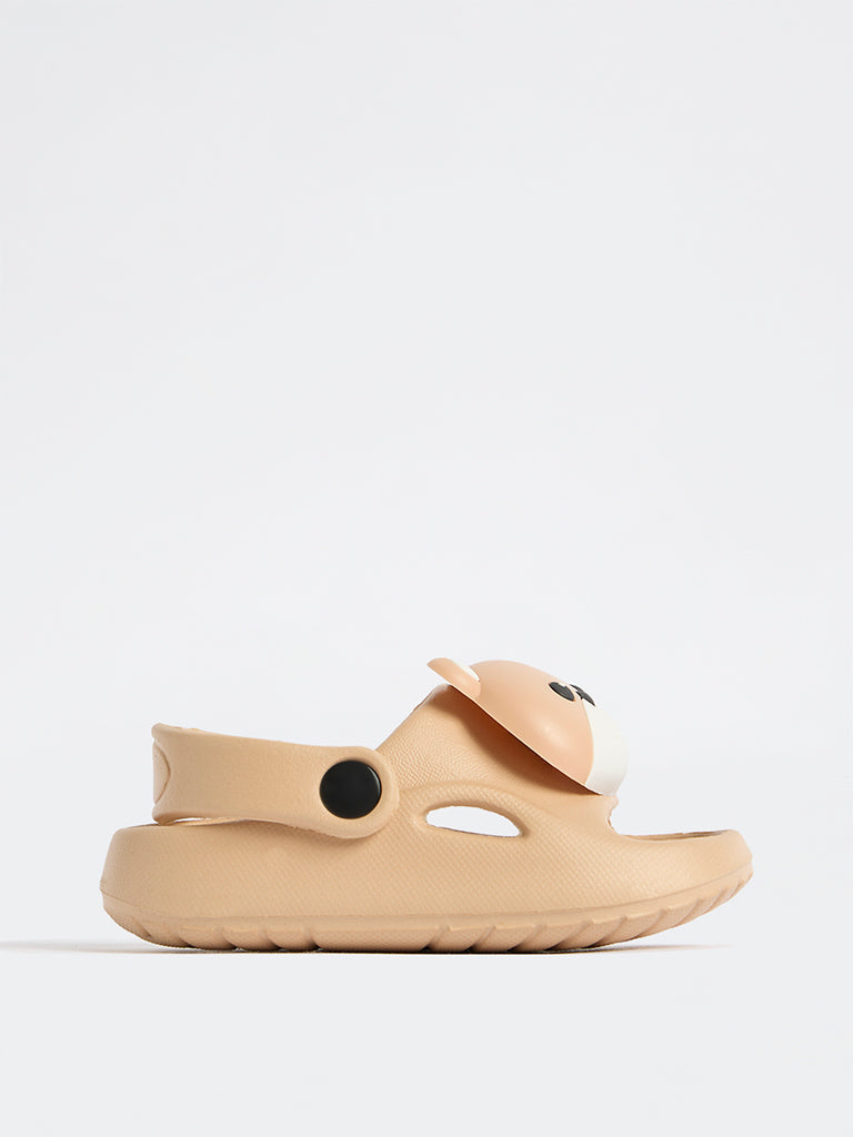Yellow Kids Beige Bear Themed Clogs