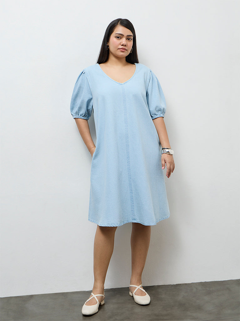 Gia Light Blue Denim A-Line Dress