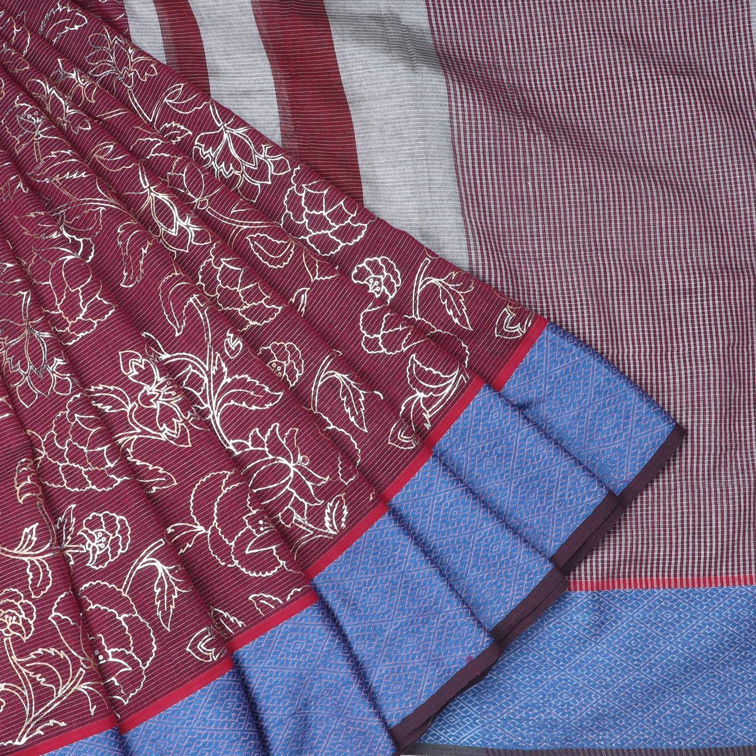 Brick Red Cotton Saree With Foil Printed Motifs