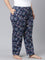 Women Printed Blue Cotton Knit Lounge Pants