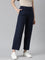 Women Solid Navy Ponte Wide Leg Pants