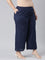 Women Solid Navy Mid Rise Linen Wide Pant