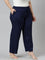 Women Solid Navy Viscose Mid Rise Casual Pants