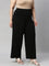 Women Solid Black Viscose Mid Rise Knit Palazzos