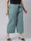 Women Solid Ocean Green Linen Mid Rise Culottes