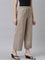 Women Solid Khaki Mid Rise Linen Wide Pant