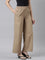 Women Solid Beige Linen Palazzos