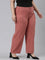 Women Solid Rust Linen Cargo Pant