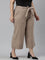 Women Solid Beige Linen Mid Rise Culottes