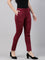 Women Solid Maroon Mid Rise Suede Treggings