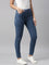 Women Dark Blue Striped Denim Jeggings