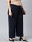 Women Solid Navy High Rise Crepe Wide Pant