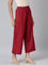 Women Solid Light Maroon Mid Rise Linen Wide Pant