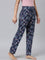 Women Printed Blue Cotton Knit Lounge Pants