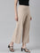 Women Solid Beige Mid Rise Ribbed Palazzos