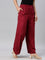 Women Solid Bright Red Woven Viscose Mid Rise Basic Palazzos