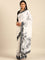 Black & white satin printed saree with hand embroidery & ready made blouse
