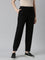 Women Solid Black Mid Rise Casual Rib Pants