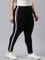 Women Black Knit Cotton Side Stripe Active Leggings