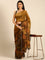Gold & rust floral printed Jimmy tissue saree with swarovski embroidery