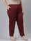 Women Solid Marron Mid Rise Cotton Pants