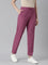 Women Solid Dark Pink Mid Rise Casual Rib Pants