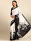 Black & white satin printed saree with hand embroidery & ready made blouse