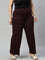 Women Solid Dark Wine Viscose Mid Rise Knit Palazzos