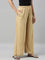 Women Solid Wheat Woven Viscose Mid Rise Basic Palazzos