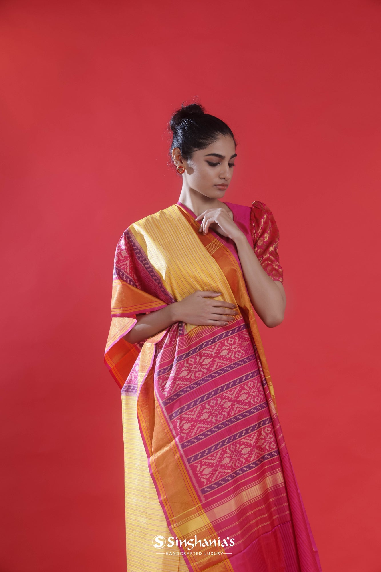 Bright Yellow Patola Silk Saree