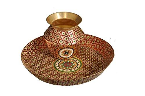 Brass Parat and lota set, Brass Plate and lota handcrafted meenakari design, Pooja thali Lota set for marrage gift item