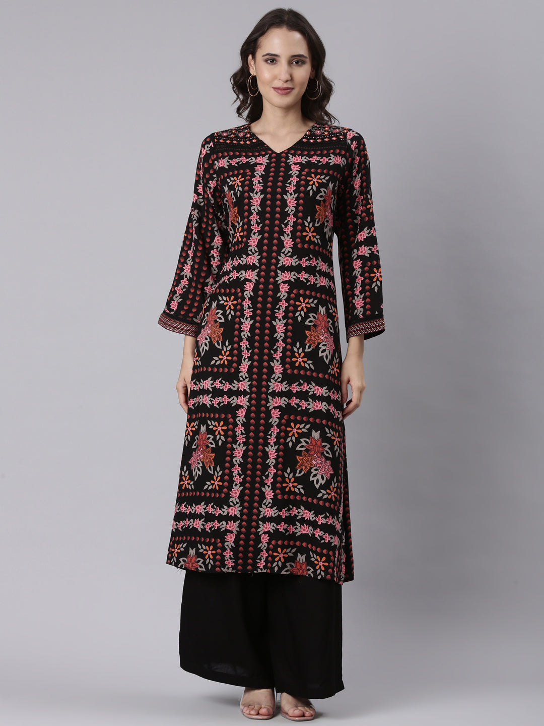 Black rayon printed with palazzo two piece set