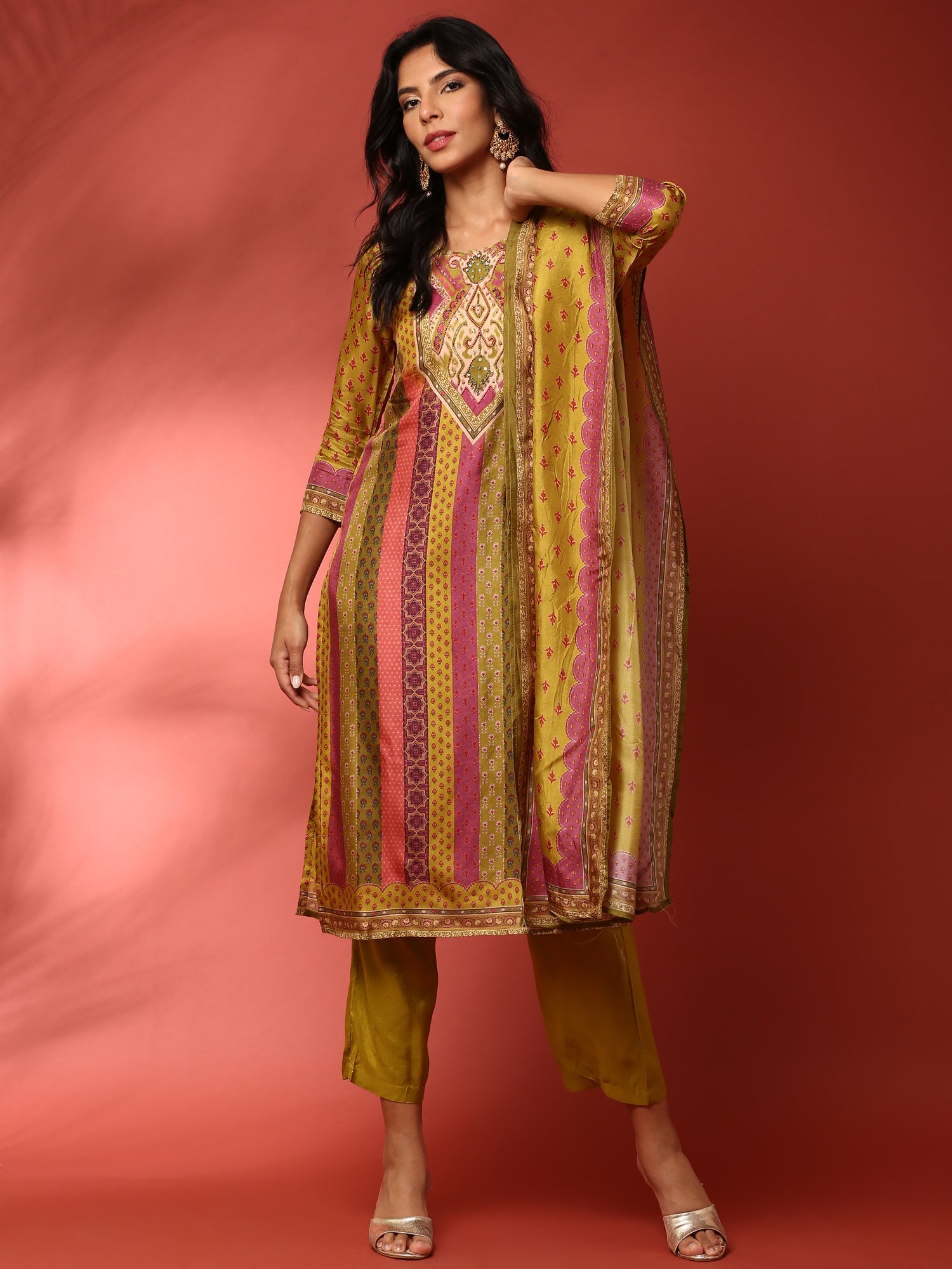 Multi color Muslin digital printed Three piece suit set