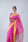 Barbie Pink Chanderi Saree with Floral Buttas