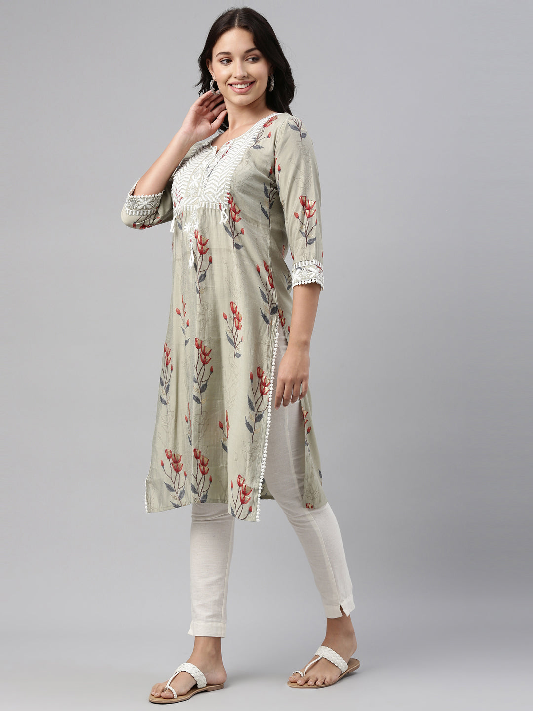 Neeru's Grey Color Muslin Fabric Tunic