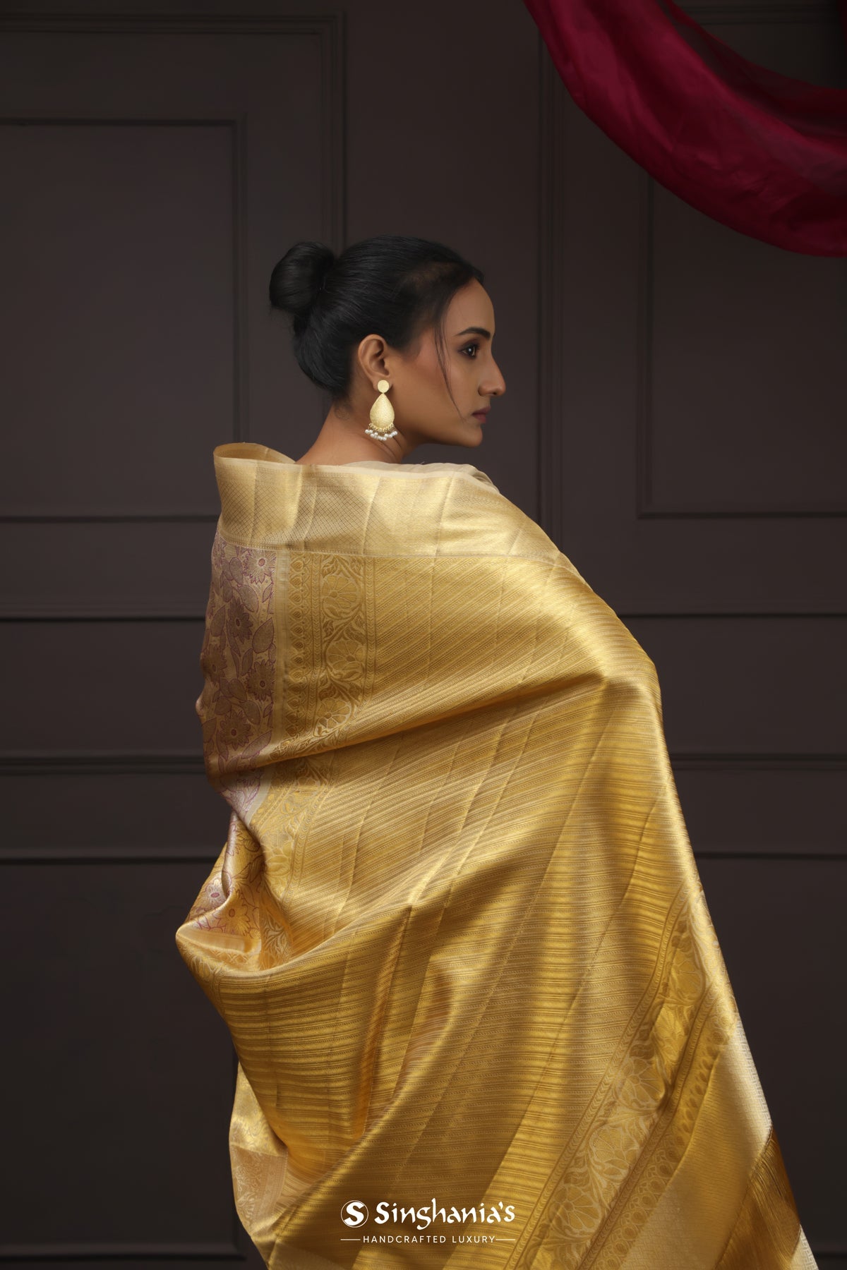 Golden Yellow Tissue Kanjivaram Saree Floral Jaal