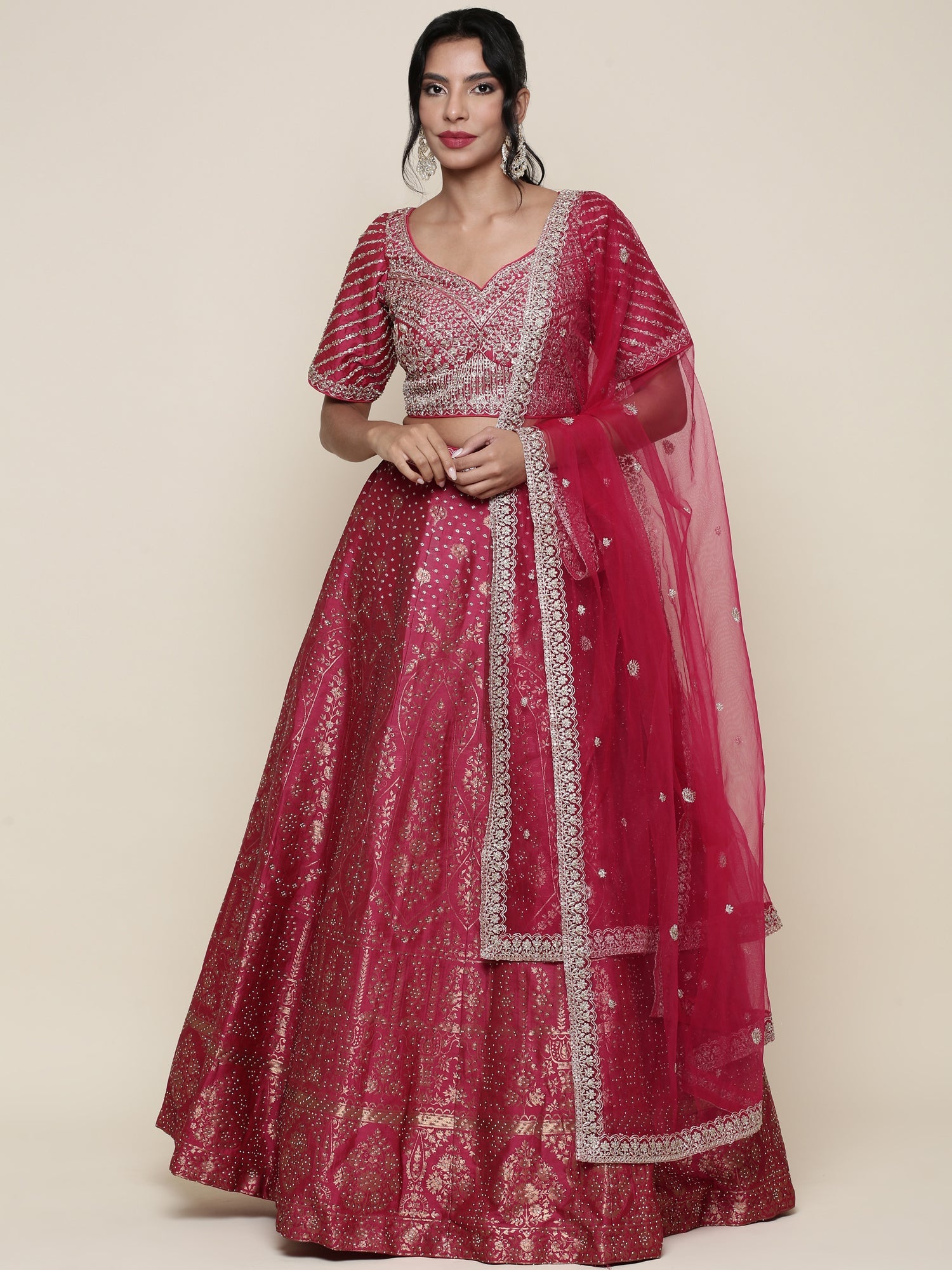 Banaras pink emrboidered Three piece ghagra set