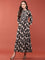 Black Rayon Floral Digital Print Long Dress