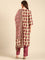Maroon block printed suit set with duppata