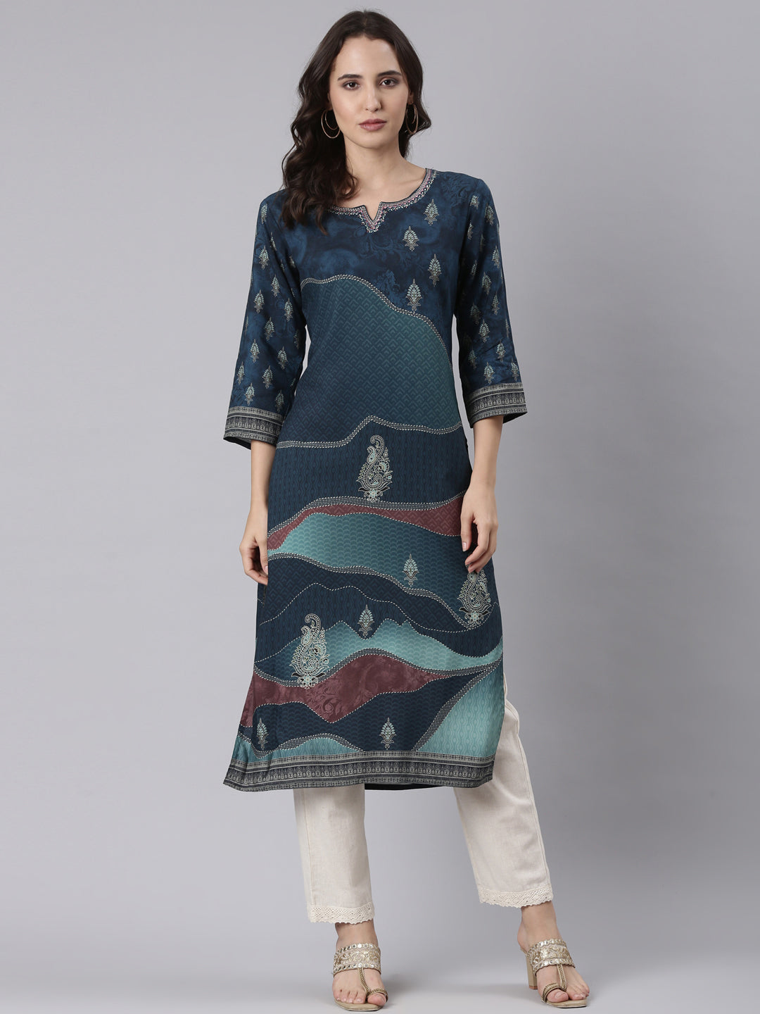 Indigo rayon printed kurta