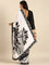 Black & white satin printed saree with hand embroidery & ready made blouse