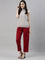 Women Solid Bright Red Viscose Mid Rise Casual Pants