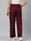 Women Solid Bright Maroon Linen Cargo Pant