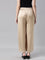 Women Solid Light Gold Mid Rise Shiny Palazzos