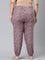 Women Printed Purple Cotton Knit Mid Rise Lounge Pants